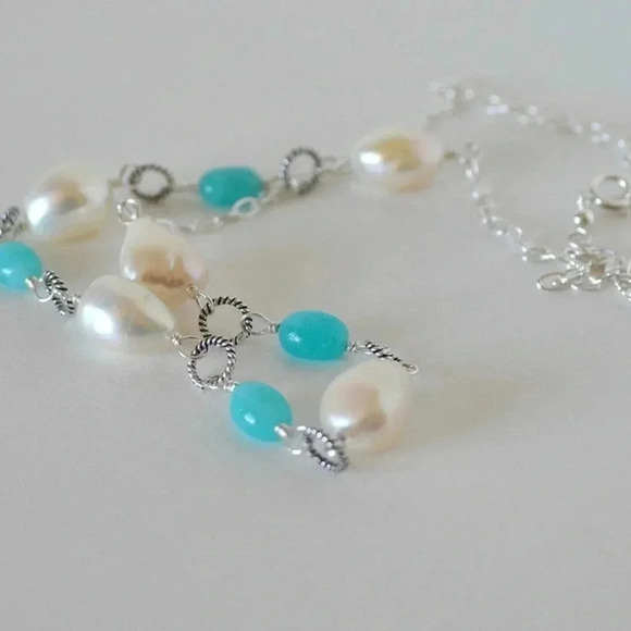 Worn On TV, Hart Of Dixie, Peruvian Amazonite, Pearl Necklace - Picture 4 of 4